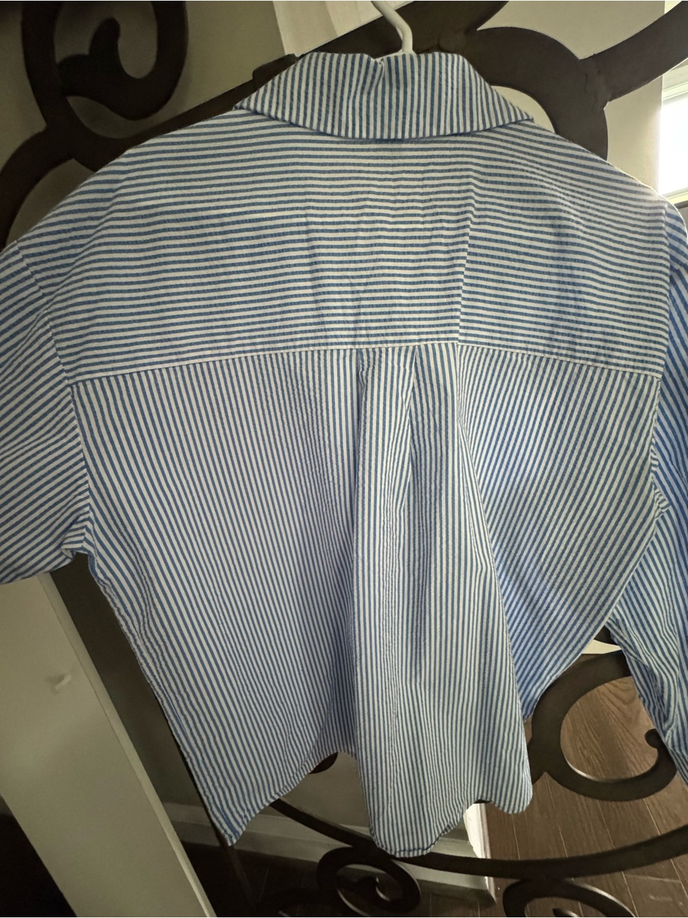 Blue and White Seersucker Wide Leg Pants and Matching Button Up - Picture 6 of 6